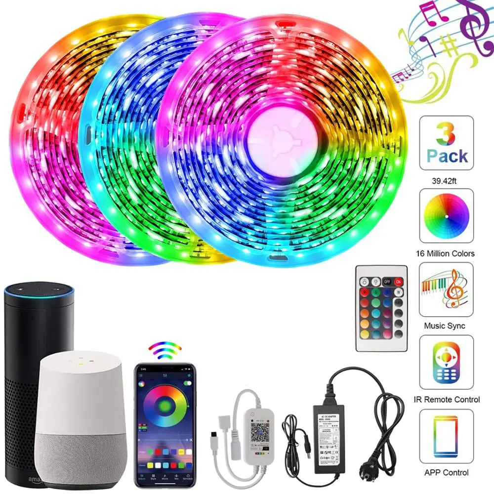 

RGB led strip light SMD 5050 Waterproof Flexible Ribbon 5M 10M 15M Tape Diode DC 12V Wifi Control Home Party Christmas decorate
