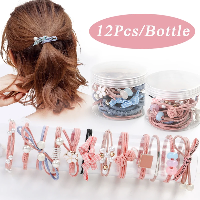

12Pcs/Set Women Hair Rope Fashion Pearl Elastic Hair Bands Ponytail Holder Rubber Bands Scrunchie Headband Hair Accessories