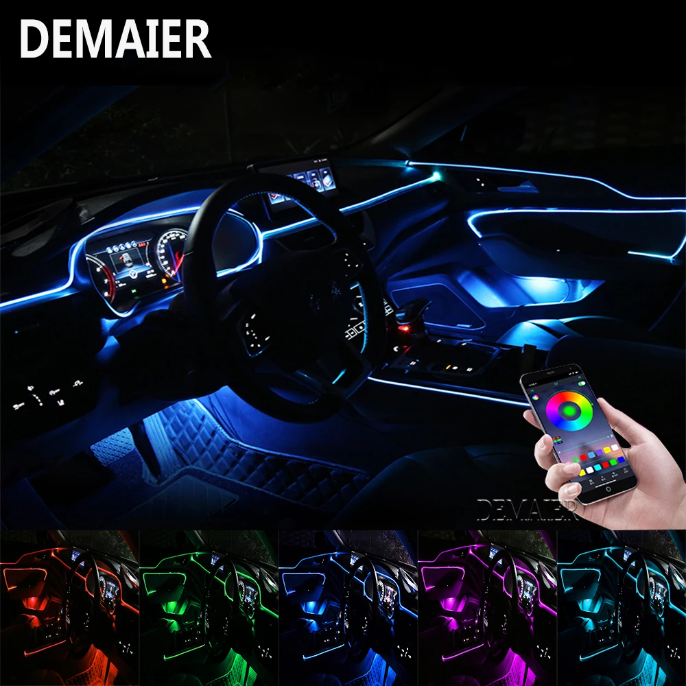 RGB Fiber Optic Atmosphäre Lampen  Auto Innen Umgebungs Licht Dekorative Lampe Streifen APP Music  Control Modus LED Flexible 6m