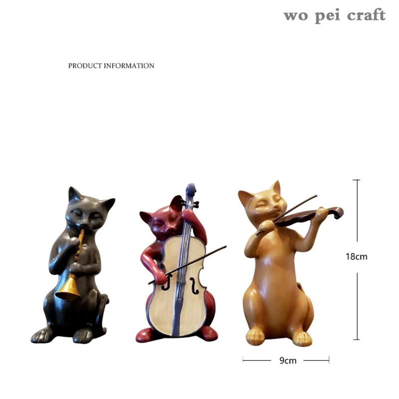 

3 Pcs/set Kitten Band Resin Animal Ornament Cartoon Cat Musician Performer Statue Desk Decor Home Decoration Accessories Modern