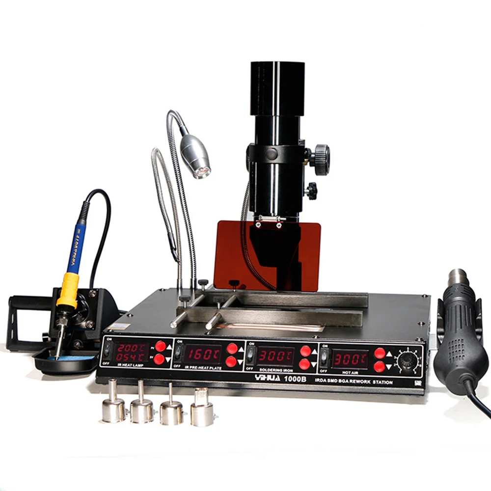 YIHUA 1000B 3 функции в 1 Инфракрасная паяльная станция SMD горячего воздуха+ 75 Вт паяльники+ 540 Вт станция предварительного нагрева 110 В/220 В