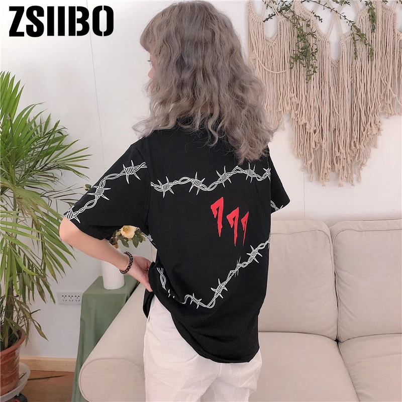 

2020 summer women T-shirt Harajuku bf wind thorn print loose short sleeve round neck hip hop ropa mujer Fashion casual top