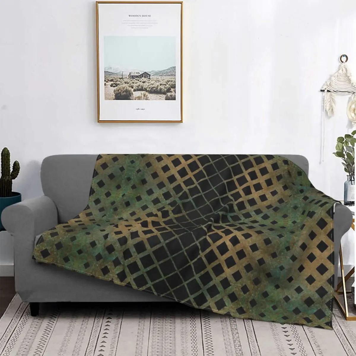 

Black Green & Gold Geometry Blanket Bedspread Bed Plaid Bed Cover Picnic Plaid Thermal Blanket Bedspread On The Bed