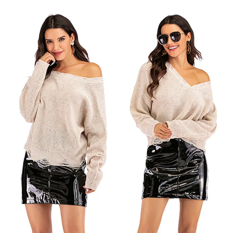 

Fall Women Clothes for 2021 Newest Double-sided Knit Color Dots Printed Sexy V-neck Women's Long Sleeve Top Womens Sweaters