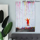Bansky художественный волшебный зонтик человек и счастливая Радуга дождь девушка настенная Картина на холсте постеры и принты настенные картины Домашний декор