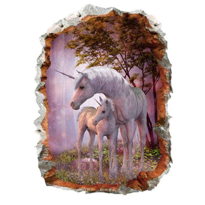 3D Forset Единорог наклейки на стену для детской комнаты домашний Декор Гостиная