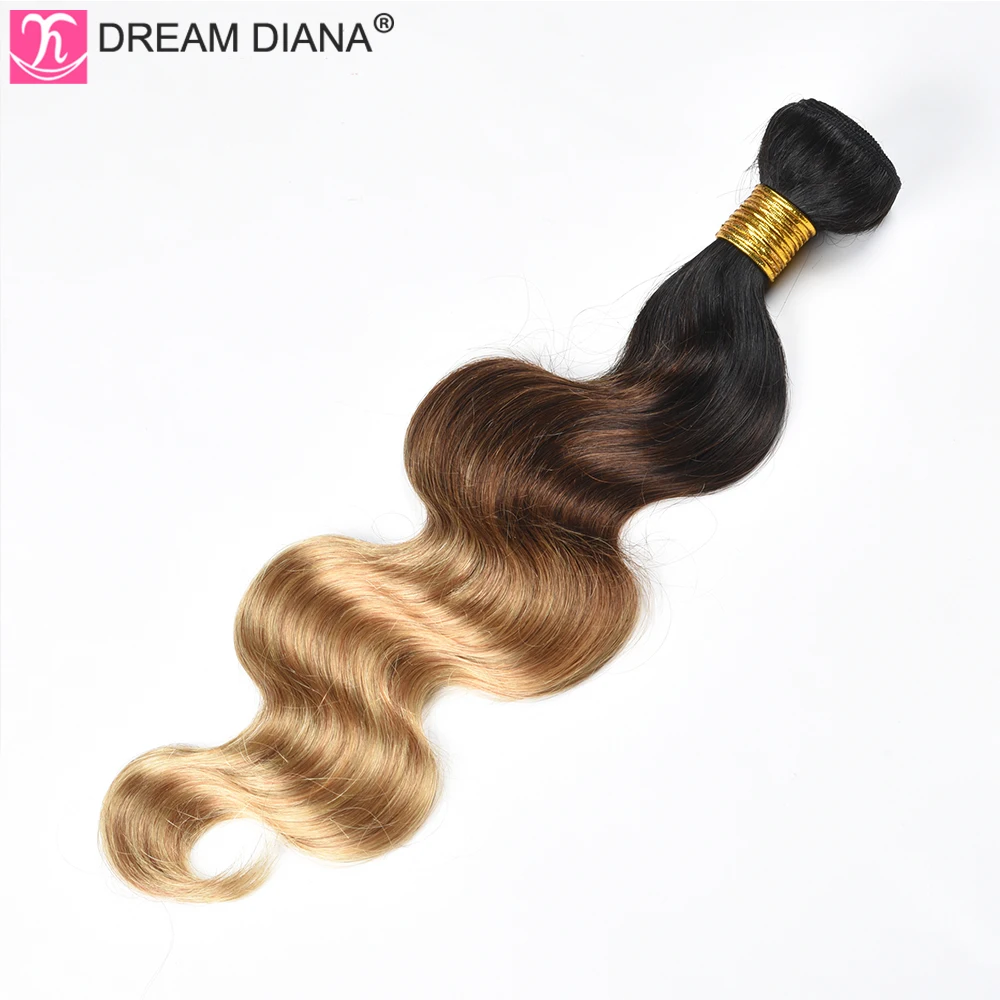DreamDiana три тона Бразильская волна тела 3 пучка 1B 4 27 1"-26" L Омбре Remy Weave предварительно цветные человеческие волосы для наращивания