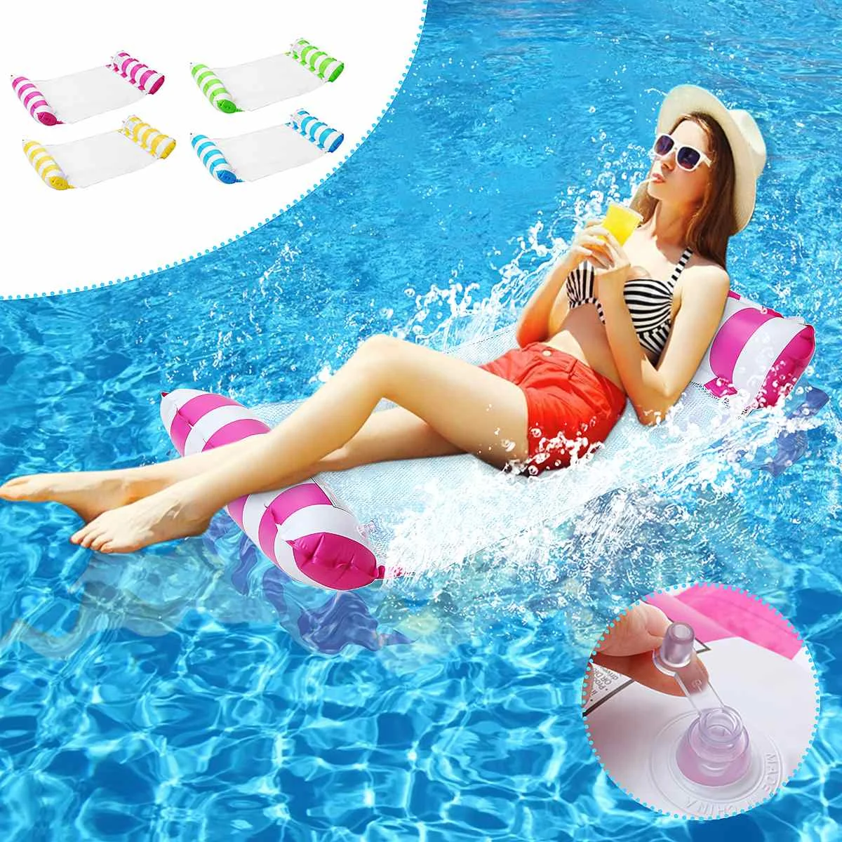 

Inflatable Bed PVC Floating Water Hammock Portable Float Pool Lounge Bed Swimming Chair for Home Outdoor Accessary