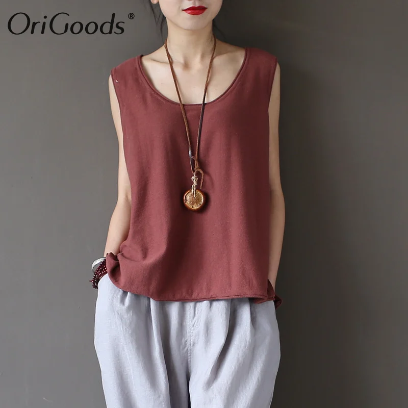 Хлопковая трикотажная Женская майка OriGoods свободная повседневная винтажная