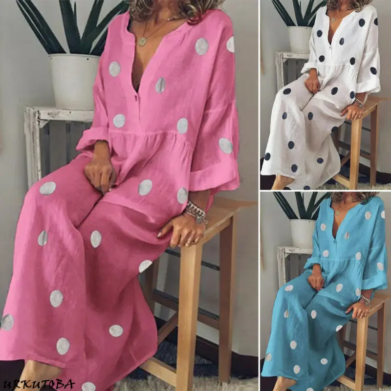 Женское летнее хлопковое льняное повседневное длинное пляжное платье кафтан в