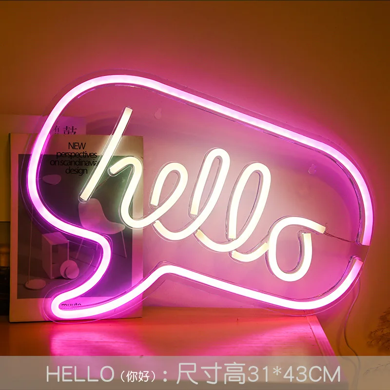 Светильник неоновая вывеска Hello Good Vibes USB Радужная настенная подвесная