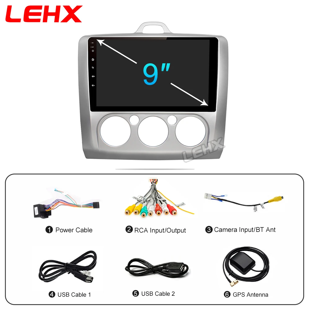Автомагнитола LEHX 2DIN GPS навигация Android 9 дюймов 2 Гб ОЗУ мультимедийный плеер для Ford