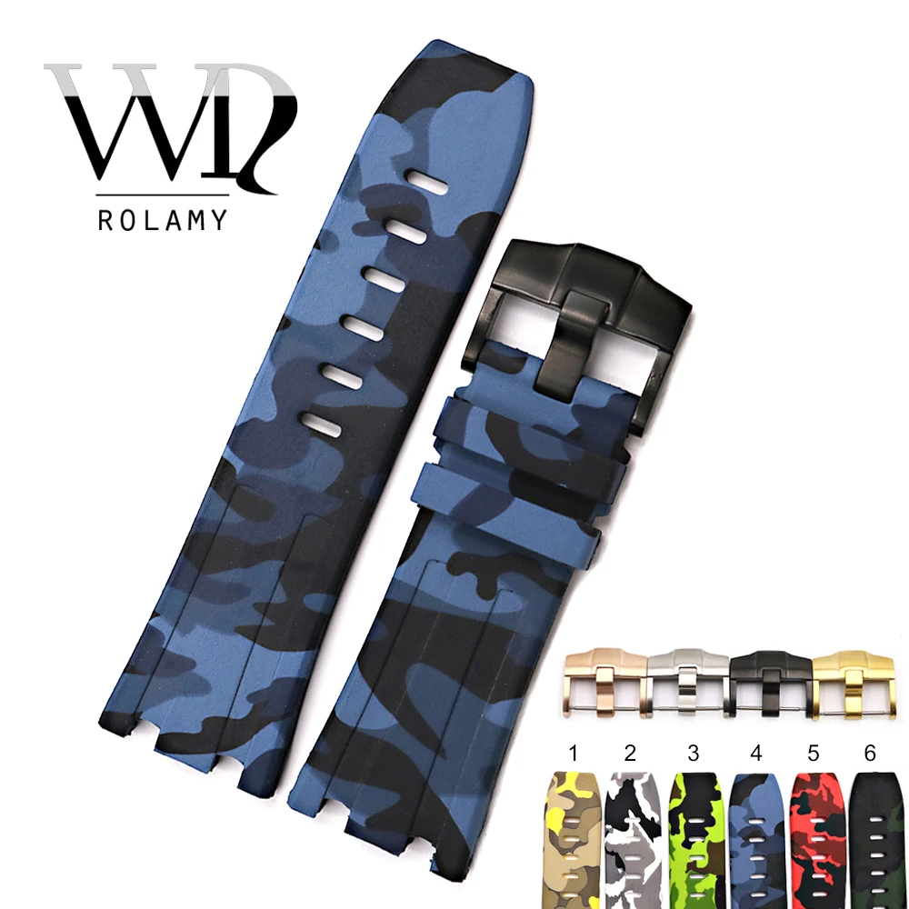 Rolamy 28mm Waterproof Silicone Rubber Replacement Wrist Watch Band Strap Buckle For Audemars Piguet 42mm Royal Oak Offshore