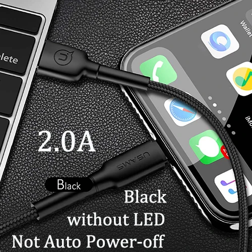Without LED ordinary USAMS 2.4A светодиодный Usb кабель для iphone XS Max 8 7 6 6S 5S XR кабель провод для быстрой зарядки кабель для передачи данных для освещения iphone зарядное устройство - Цвет: Without LED ordinary