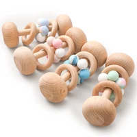 1pc baby teether toys food grade planet beads beech wooden rattle soother teether chew molar toy bpa free montessori toys gift