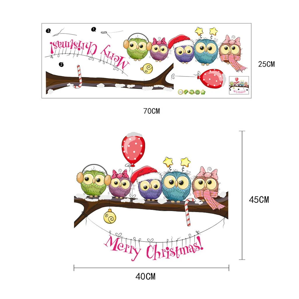 Рождество-одетый Сова ветка дерева Наклейка на стену стикеры стены окно