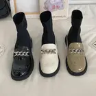 Женские ботинки челси на массивной платформе, без застежки, с резиновой цепочкой, металлическая кожа, Ретро стиль, обувь Ytmtloy