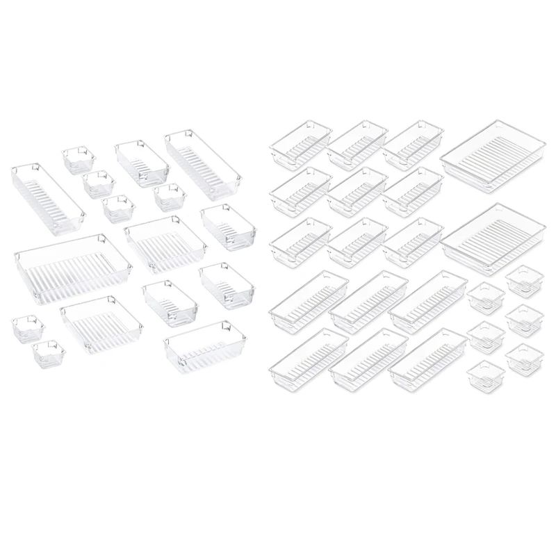 

16Pcs 5 Size Plastic Desk Drawer Organizer Set & 23 Pcs Desk Drawer Organizers Set, Clear Vanity Drawer Organizers