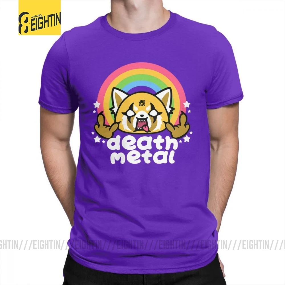 Фиолетовый Death Metal Aggretsuko aggression Retsuko, футболки из хлопка, Мужская одежда, футболки с коротким рукавом, футболки большого размера с рисунком - Цвет: Фиолетовый