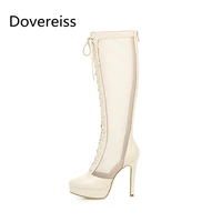 dovereiss 2022 fashion woman new pure color cross tied sexy mesh elegant ladies boots elegant knee high boots big size 41 42 43