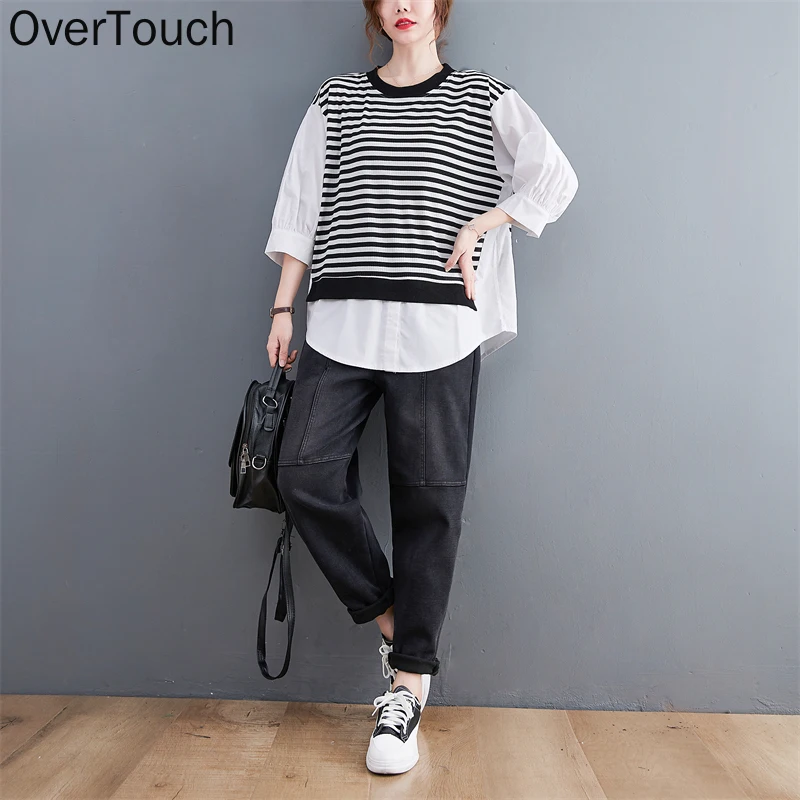 

Осенняя Повседневная футболка, топы, женская одежда, свободные Базовые Женские футболки, туника, хлопковая с длинным рукавом, оверсайз, в по...