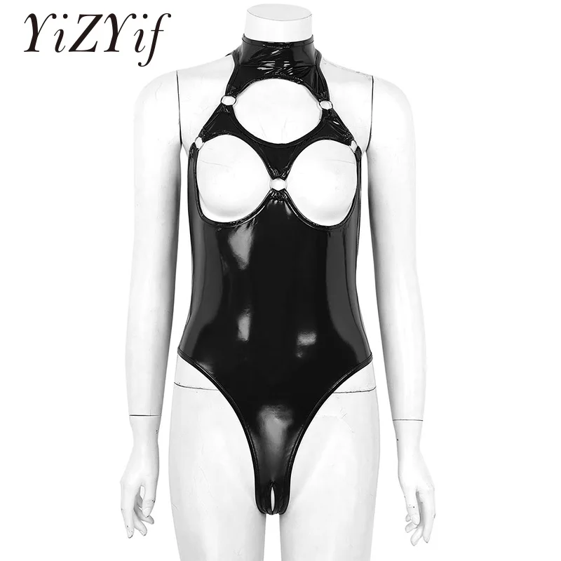 Женское сексуальное боди женское белье мокрый вид из лакированной кожи Холтер
