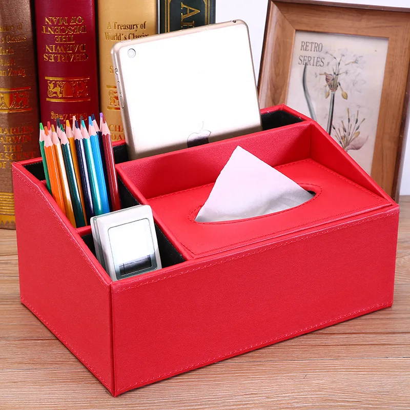 

PU Leather Storage box Cosmetic Organizer Remote Control Phone Holder Home Office Organizer makeup S6S11L104