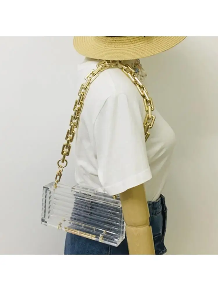 

Transparent Fashion Women Chain Shoulder Bar Bag Luxury Party Elegant Banquet