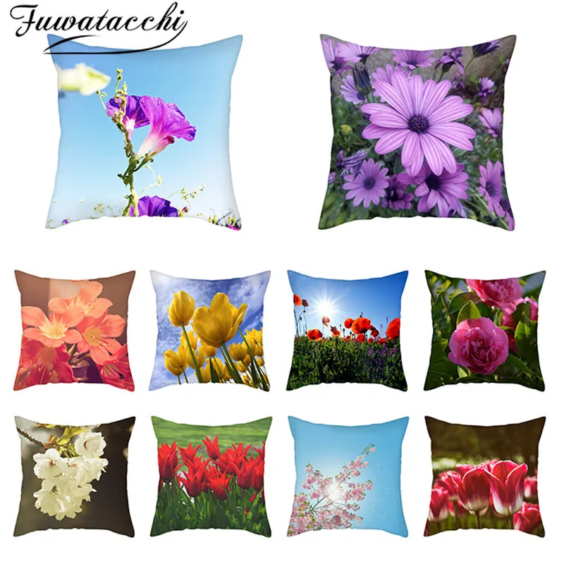 

Fuwatacchi Plant Cushion Covers Yellow Sunflower Pillow Cases Cotton for Bedroom Sofa and Chair Decorative Pillow Covers 45*45