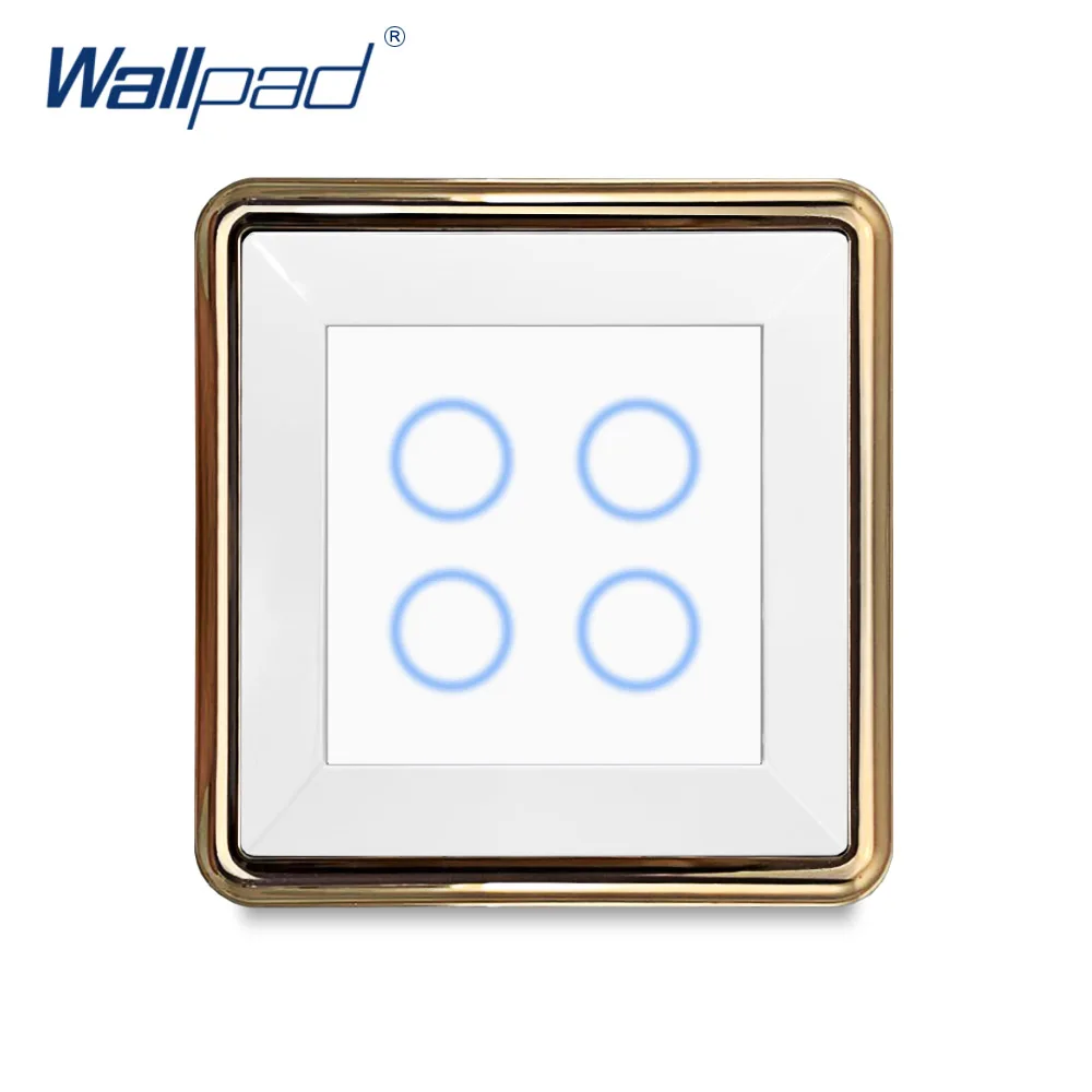 

New Arrival Wallpad 4 Gang 1 Way 2 Way Touch Switch Wall Light Switch PC Panel Gold Edge