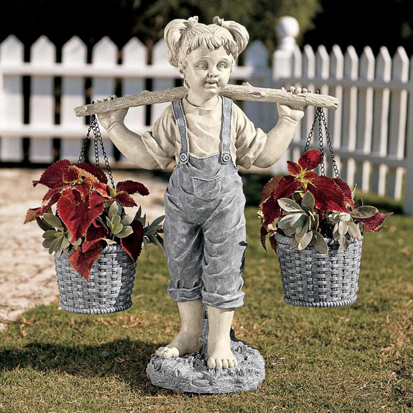 

Little Girl Flower Pot Decoration Craft Statue Cute Flower Basket Home Decor Ornament Garden Statues Figure Miniature Sculpture