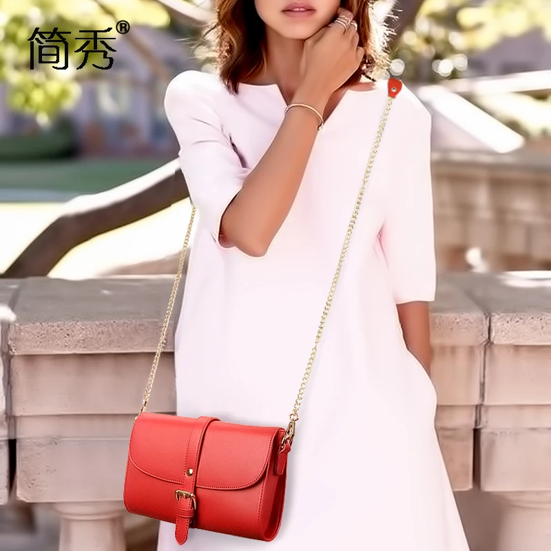 

JIANXIU Brand Women Messenger Bags Split Leather Shoulder Crossbody Bag 2021 New Chain Belt Decoration Ladies Luxury Small Bags