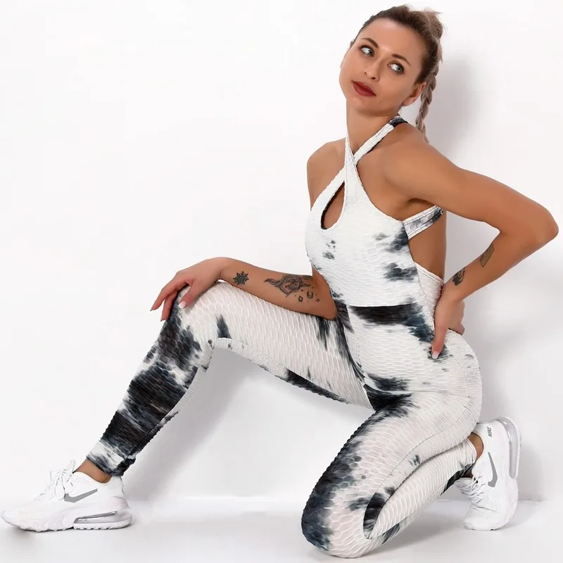 

One-piece Printed Breathable Yoga Sets Sexy Women Sportswear Halter Bra-Leggings Tight Fitness Sports Suit Tracksuit for Women