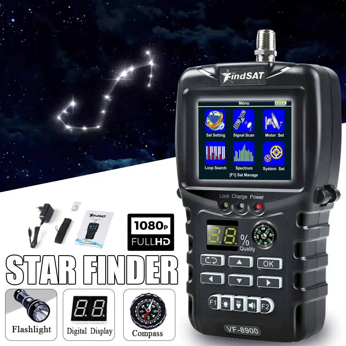 

VF-8900 HD Digital Satellite Finder Combo Support DVB-S/DVB S2/MPEG2 Sat Finder Meter For Satellite TV Receiver