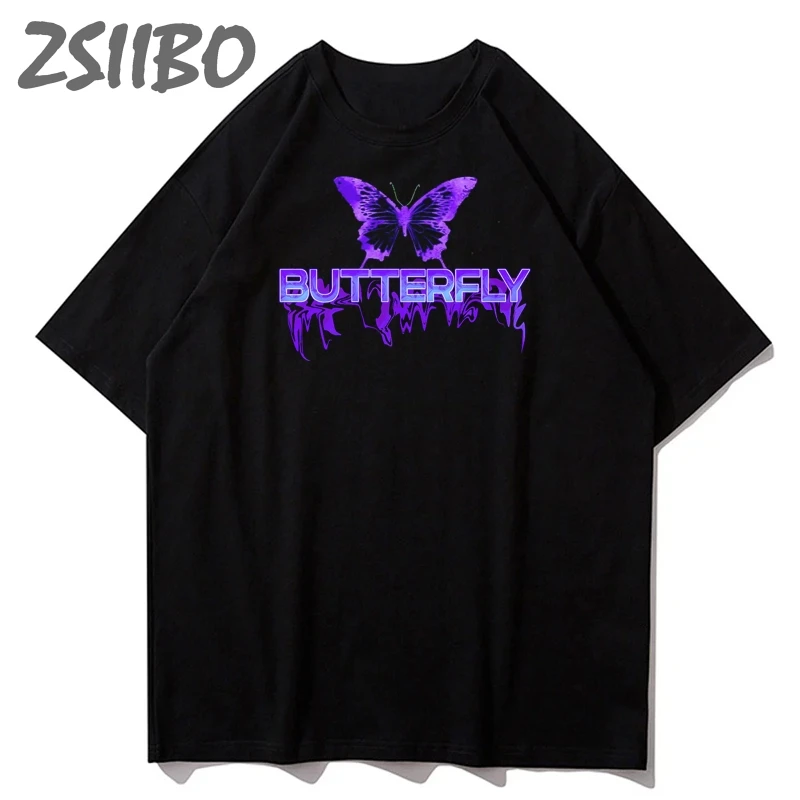 Мужская футболка большого размера в стиле хип-хоп унисекс с принтом бабочки и