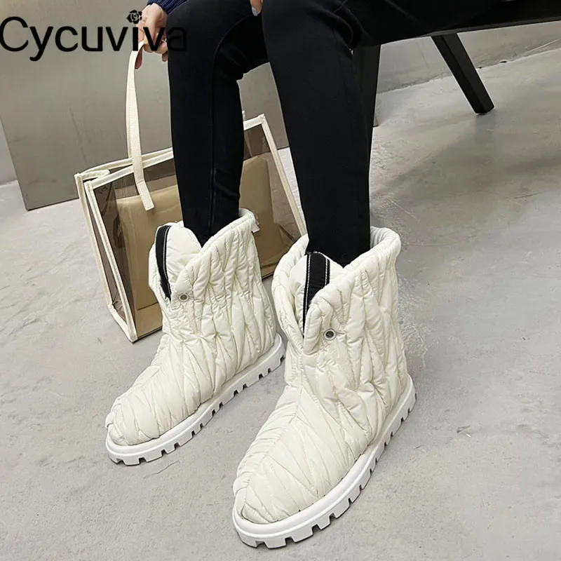 

Designer Pleated Wool Snow Ankle Boots For Women Waterproof Platform Short Boots Flat Casual Winter Boots Women Botas Mujer 2022