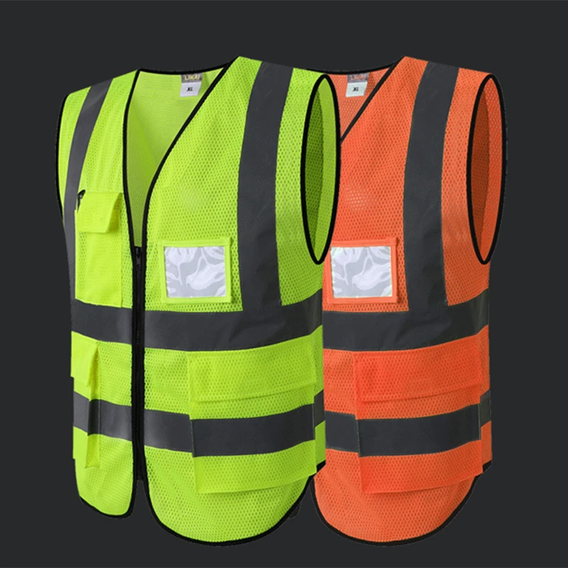

High Visibility Reflective Safety Protective Vest Work Security Pockets Zip For Warehouse Property Management Night Travel