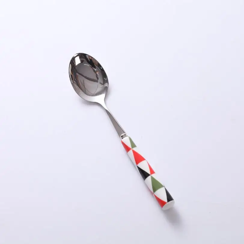 01 Dinner spoon Вилка из нержавеющей стали с керамической ручкой в скандинавском стиле, вилка с треугольным узором, набор металлической посуды - Цвет: 01 Dinner spoon