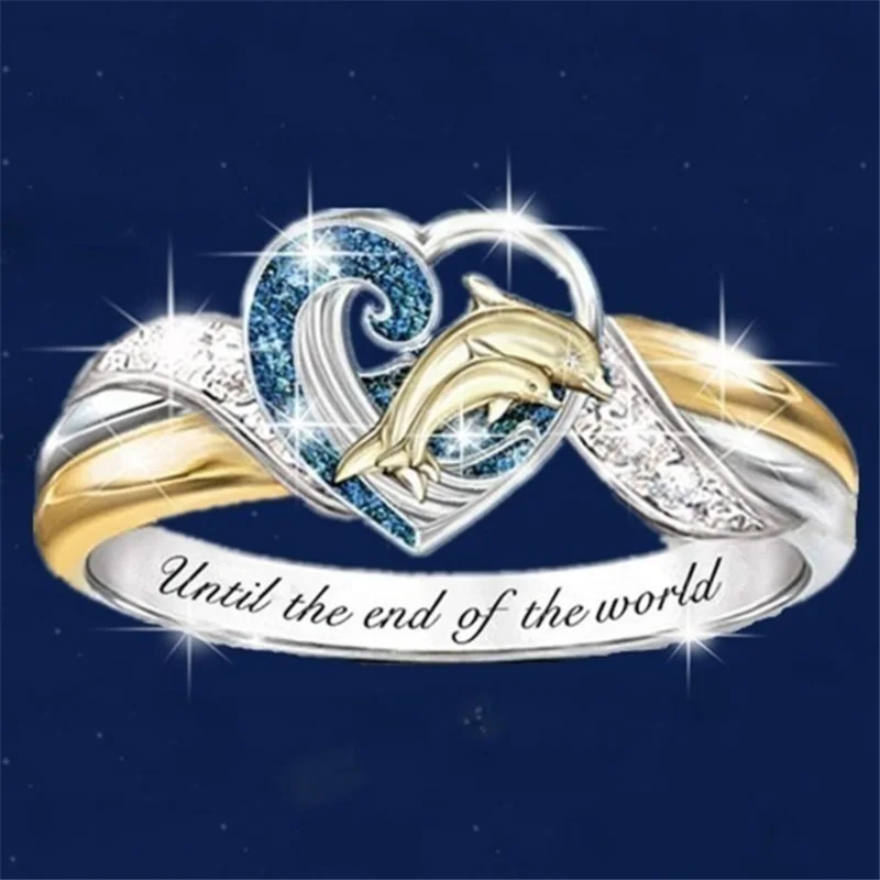 

Simple Fashion Romantic Heart-shaped Dolphin Animal Ring Temperament Charm Women Holiday Gift Party Jewelry Wholesale