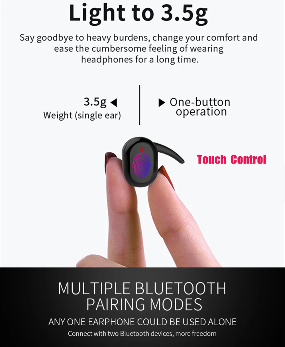 TWS, беспроводные Bluetooth наушники 5,0 дюйма, беспроводная bluetooth гарнитура, наушники, беспроводные стерео наушники с микрофоном, портативные беспроводные наушники
