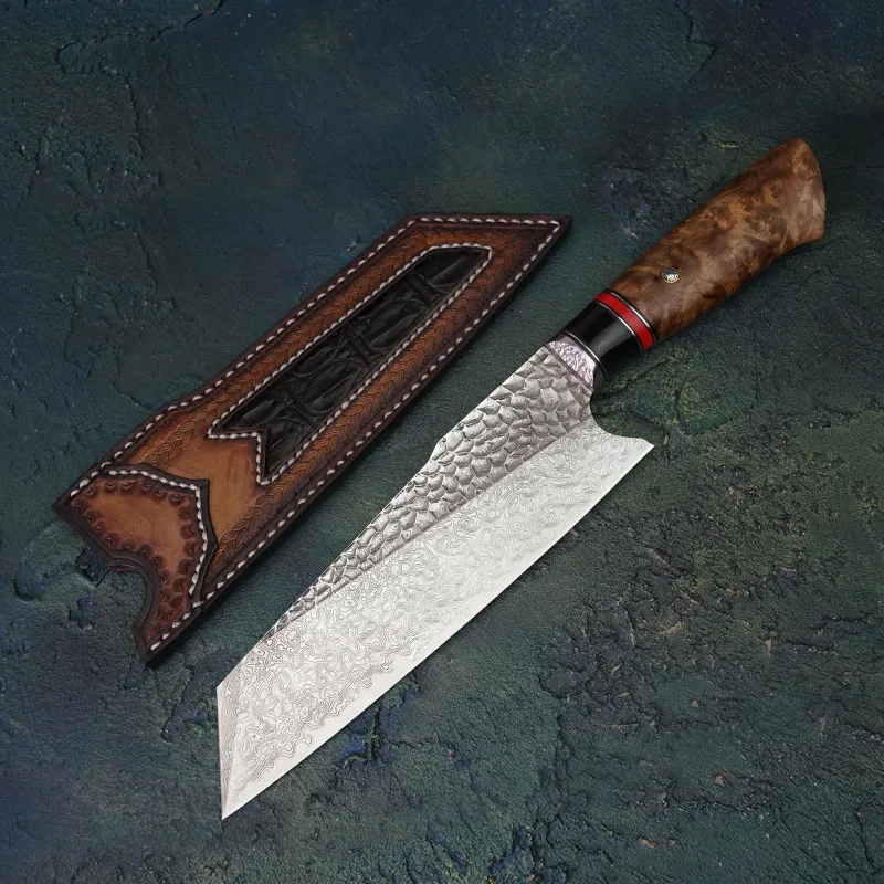 FZIZUO 7,5 ''VG10 Дамасская сталь Santoku нож ручной работы танто Точка кухонные ножи японский набор кухонных ножей кухонные инструменты - Цвет: Santoku with Sheath