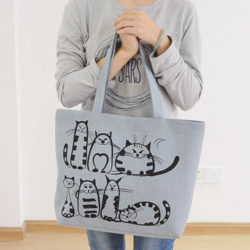 

New Harajuku Cartoon Cats Print Zipper Bag Canvas Shoulder Bag Messenger Satchel Tote Shopping Handbag