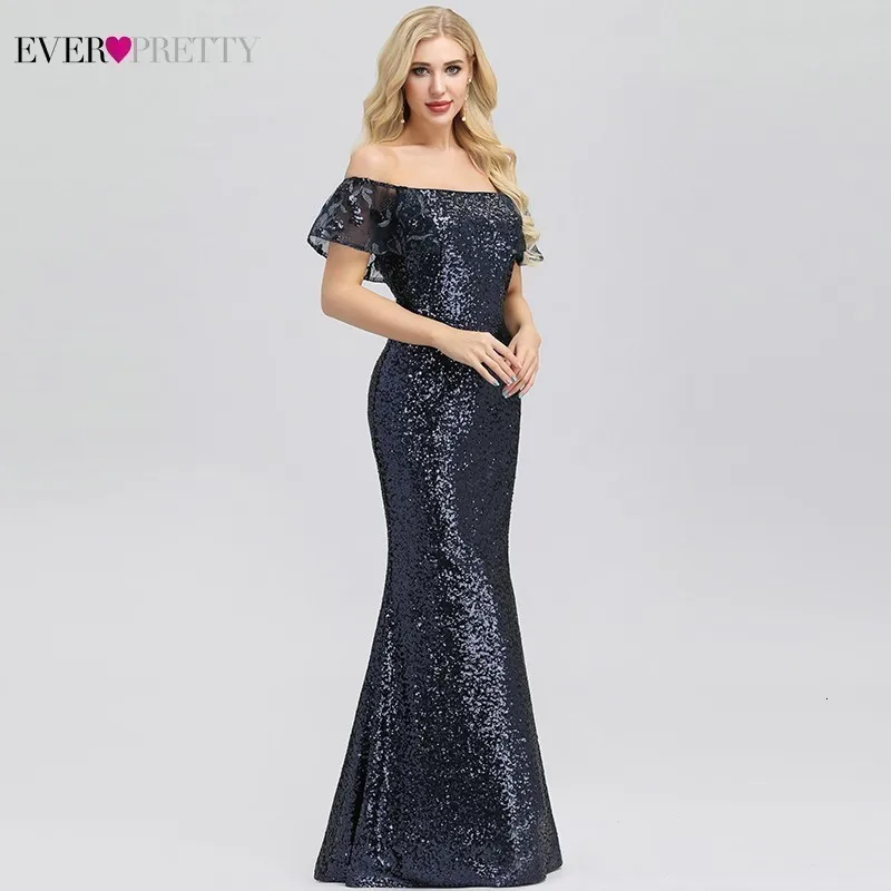 Sexy Sequined Evening Dresses Long Ever Pretty Off The Shoulder Ruffles Formal Party Gowns Little Mermaid Dresses Robe De Soiree