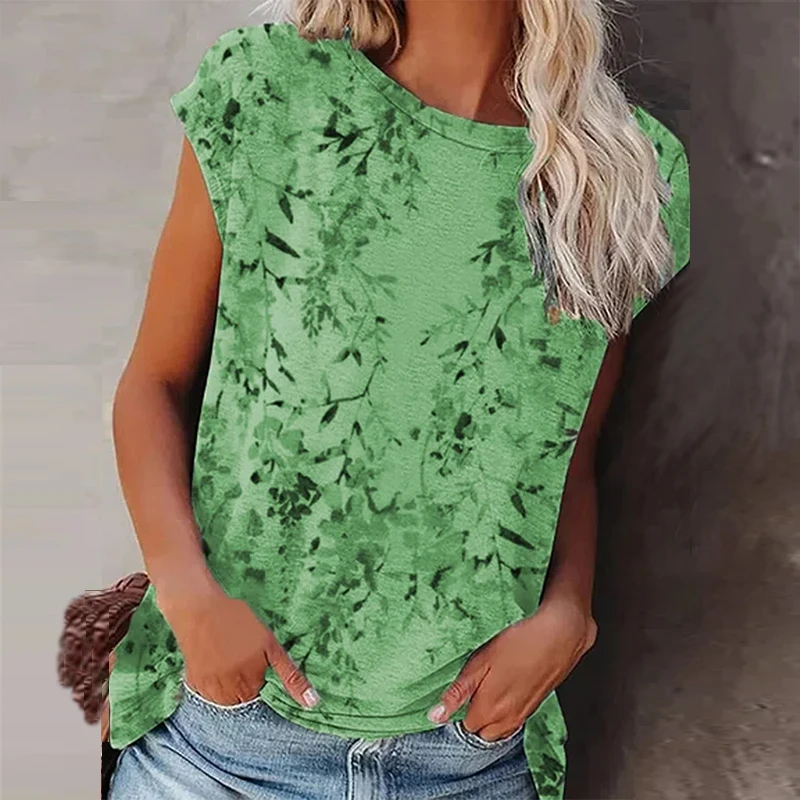 

2021 Spring Floral Print Women Shirt Blouse Casual Vintage O Neck Female Tops Pullover Summer Sleeveless Shirts Blusa Streetwear
