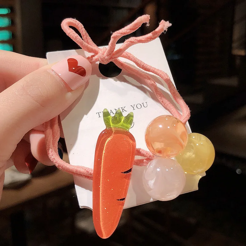 carrot Новинка, милая мультяшная резина, резинка для волос, модные детские эластичные ленты для волос с фруктами, головной убор для девочек, конский хвост, зажим для волос аксессуары - Цвет: carrot