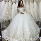 Роскошное бальное платье из Дубая Princesa, свадебное платье с длинным рукавом, кружевной аппликацией, свадебные платья, vestido de festa de casamento