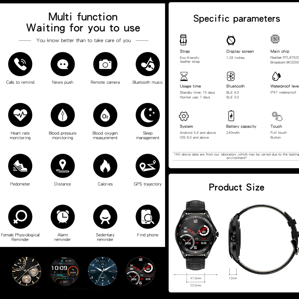 FIOMI Fashion Business Men Smart Watch Women Bluetooth Call Music with Heart Rate Monitoring Custom Dial Touch Водонепроницаемые