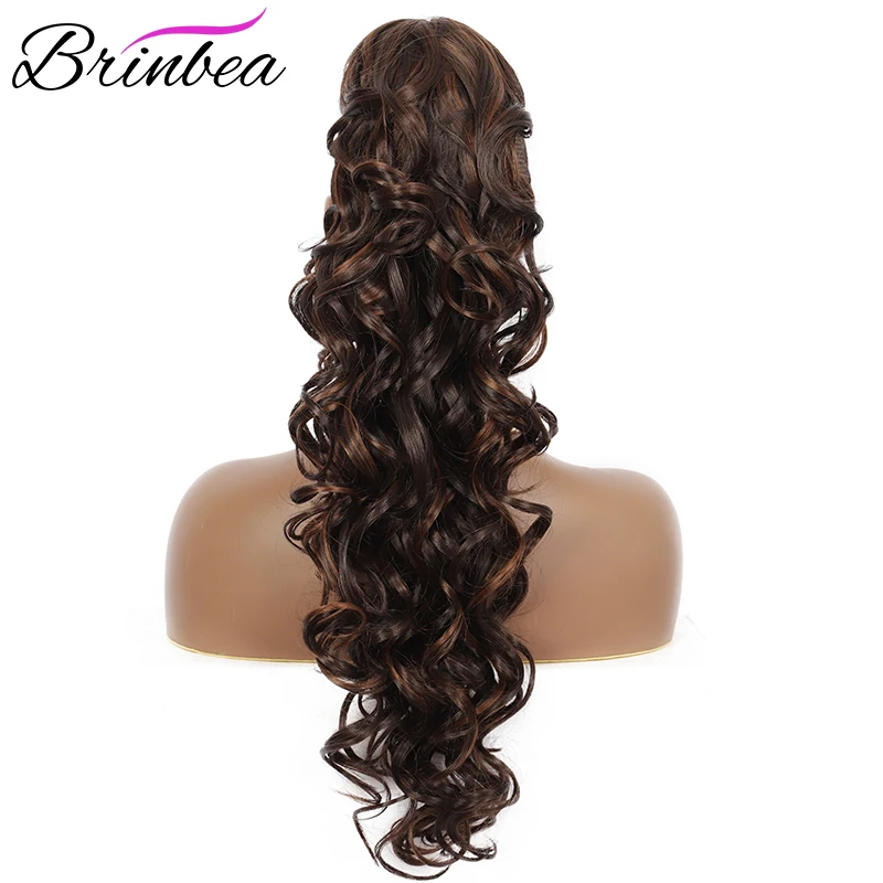 

Brinbea 24 Inches Synthetic Ponytail Long Highlight Body Wave Wig Curly Ends Wig Hair Extension Black Hair Piece For Women