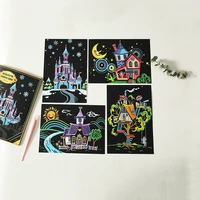 4 pcsset a5 colorful city night view scraping painting cartoon anime character magic art graffiti scratch painting drawing toys