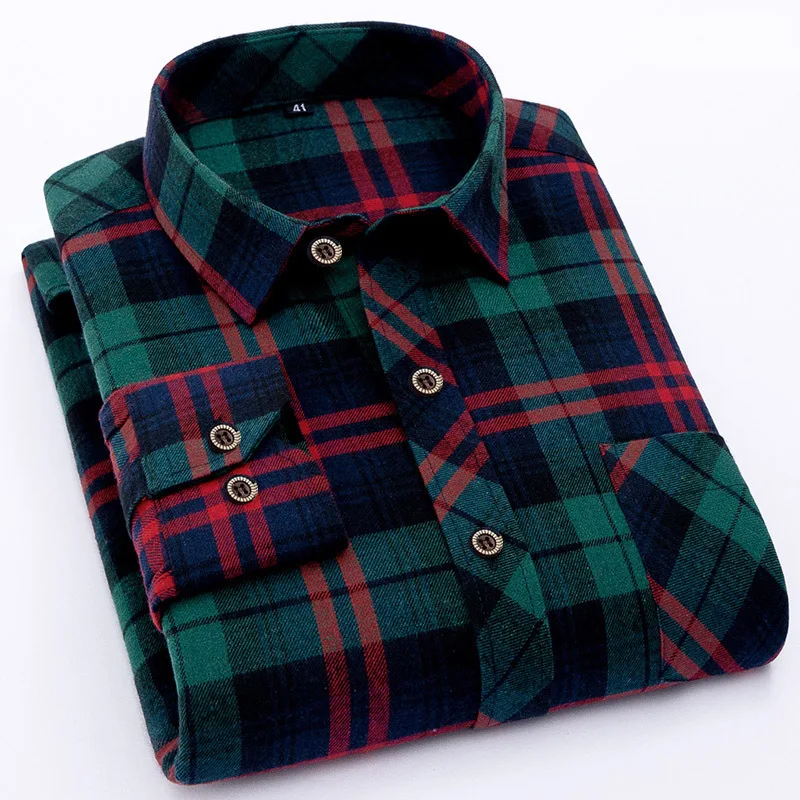 Plus size mens European & American version&plaid mens casual shirts sanded long-sleeved shirts loose large size mens tops shirts